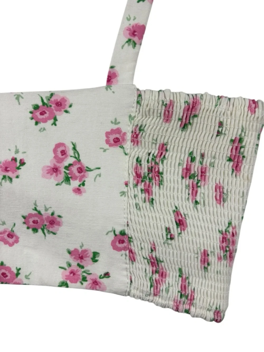 Zara Bustier Crop Top Smocked Floral White Pink Size S Coquette Cottagecore - Picture 8 of 10
